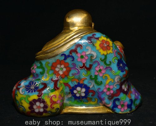 7.6" Old China Buddhism Bronze Cloisonne Gilt Happy Laugh Maitreya Buddha Statue - 第 10/11 張圖片