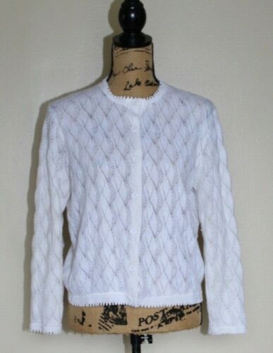 Vtg Helen Sue Ivory Crochet Knit Lined Button Up Cardigan Sweater Women's 42 S/M - Photo 1/12