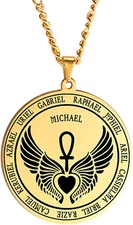 7 ARCHANGEL PROTECT RELIGIOUS ANGEL pendant ROPE 24" 18K Gold plated necklace