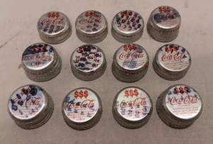 Lot Of 12 Vintage Metal Coke Coca-Cola Twist Off Bottle Caps $$$ Letters Contest