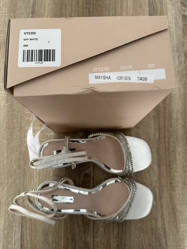 Be-Mine Bridal Block Heels Sandal Size UK 7 EU 40 Ivory Satin Maysha Embellished - Picture 12 of 14