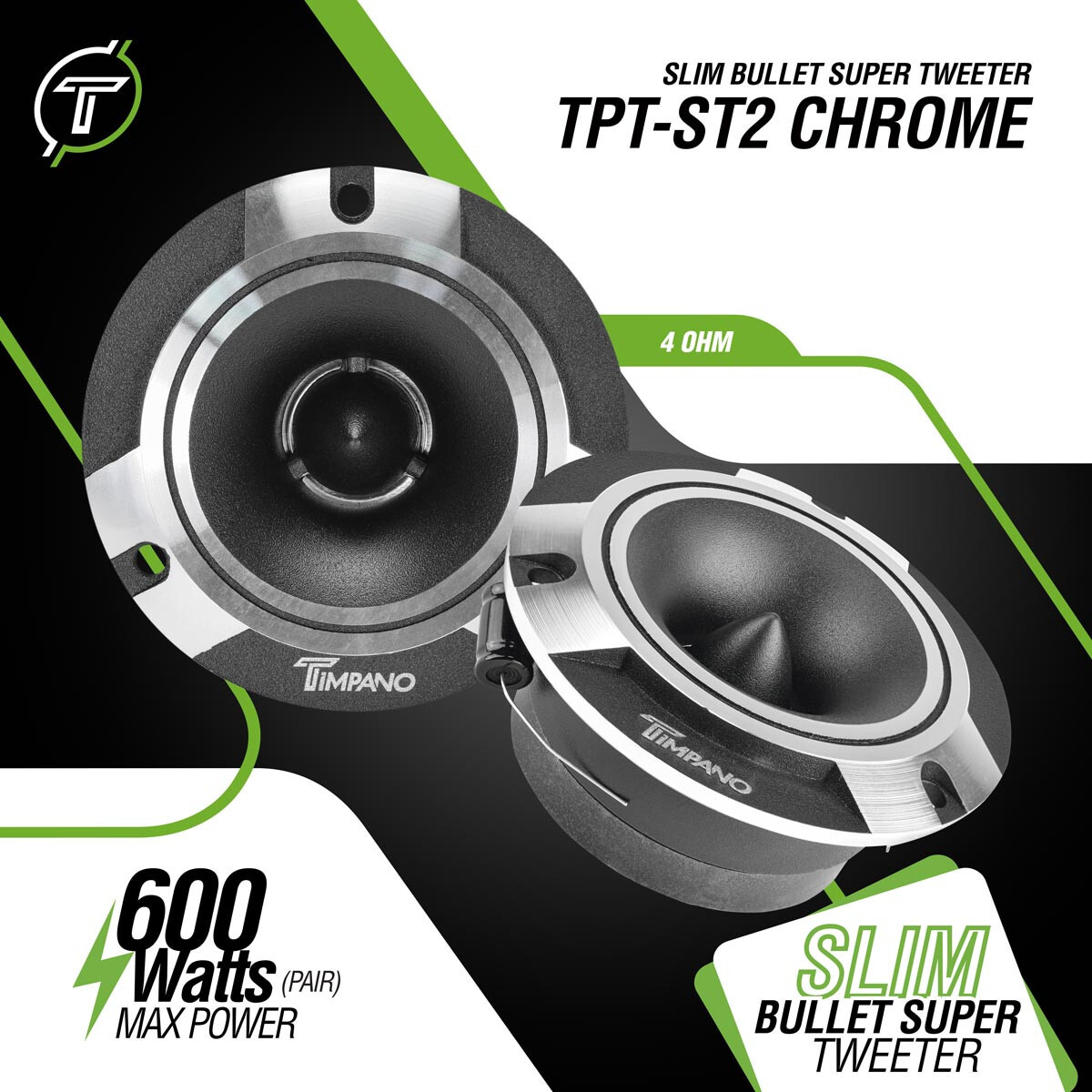 4x Timpano 1200 Watt Car Audio Bullet Tweeters TPT-ST2 CHROME 3.85
