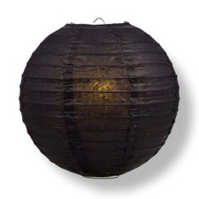 12" Black Round Paper Lantern, Even Ribbing, Hanging Decoration