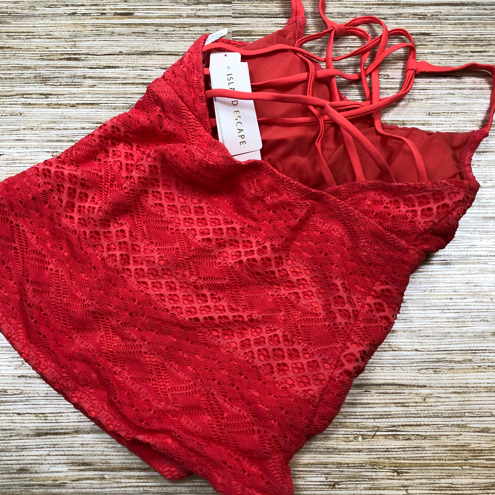 E36 Island escape pushup add a cup Crochet strappy tankini top CORAL