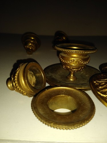 Antique bronze lamp parts 4 cups and 4 bobeches empire style circa 1900 English - Picture 6 of 12