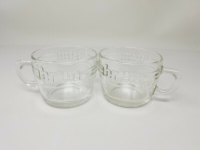 Vintage Brim Coffee Mug Cup Clear Glass Advertising Logo Collectible - Two