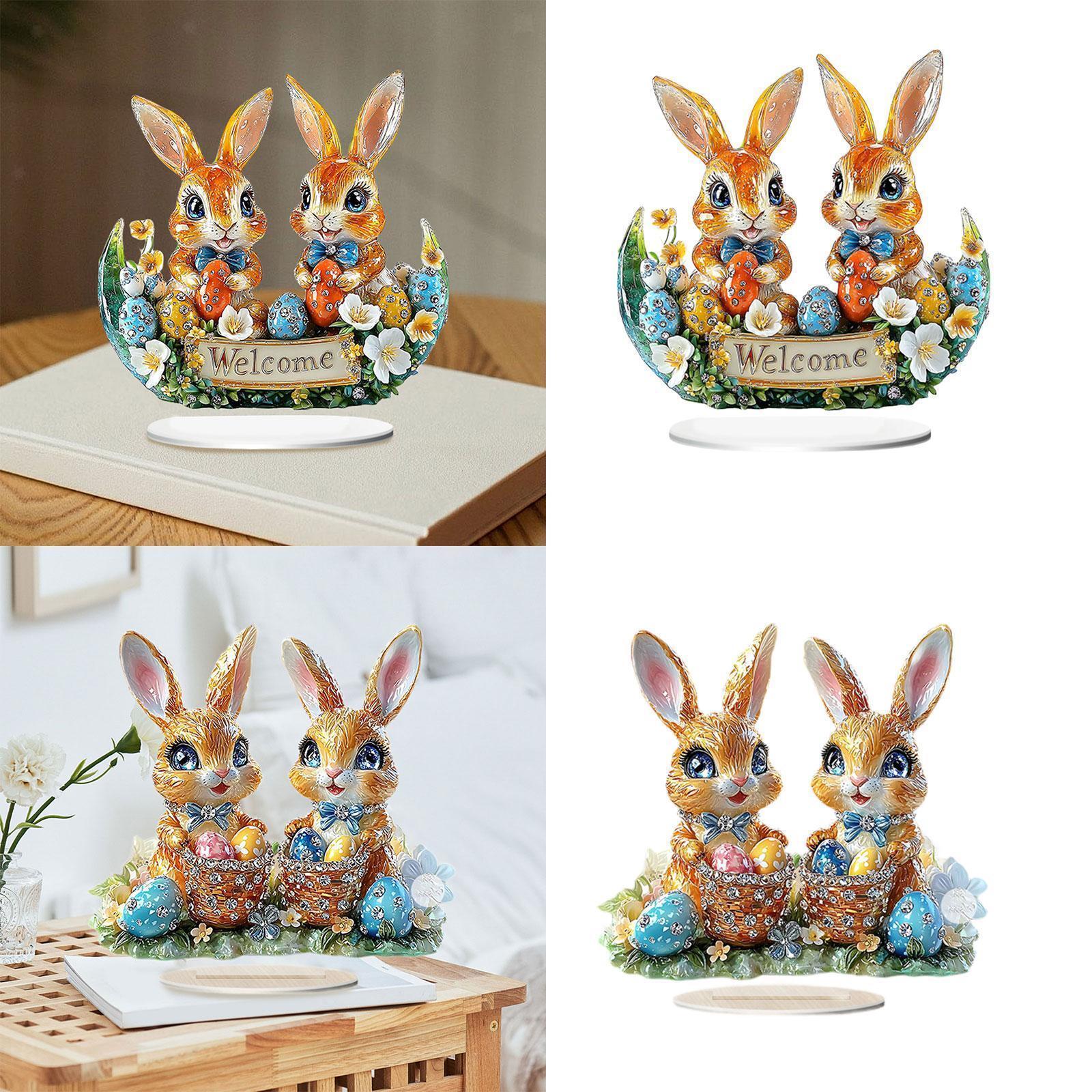 Easter 2D Flat Acrylic Ornament Desktop Figurine for Gifts Display Birthday