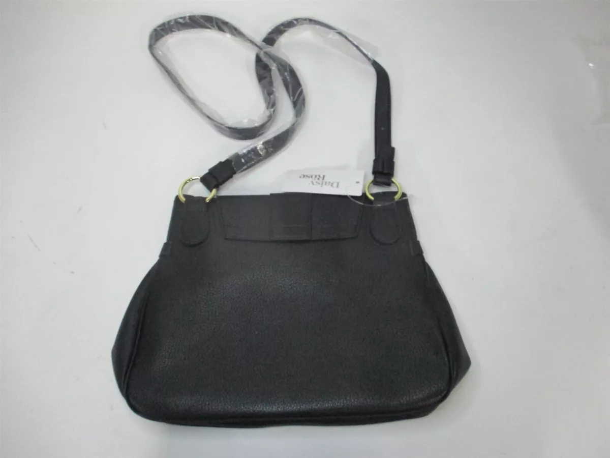 Daisy Rose PU Vegan Leather Black Medium Crossbody Shoulder Bag w Gold Hardware