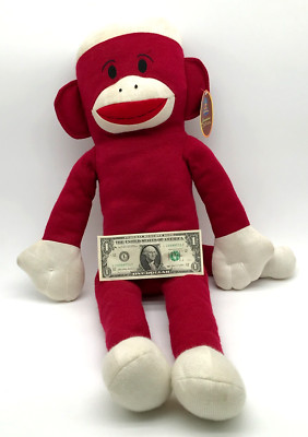 LARGE Calplush Burgundy Red Sock Monkey with Tag OVER 2 FEET