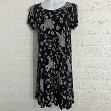 Old Navy Womens Dress S Black Floral Short Sleeve Rayon Blend J9