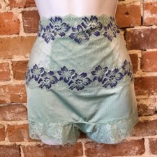 Rhonda Shear Aqua  Navy Lace Overlay Pin-Up Shortie Retro Boyshort Panties New