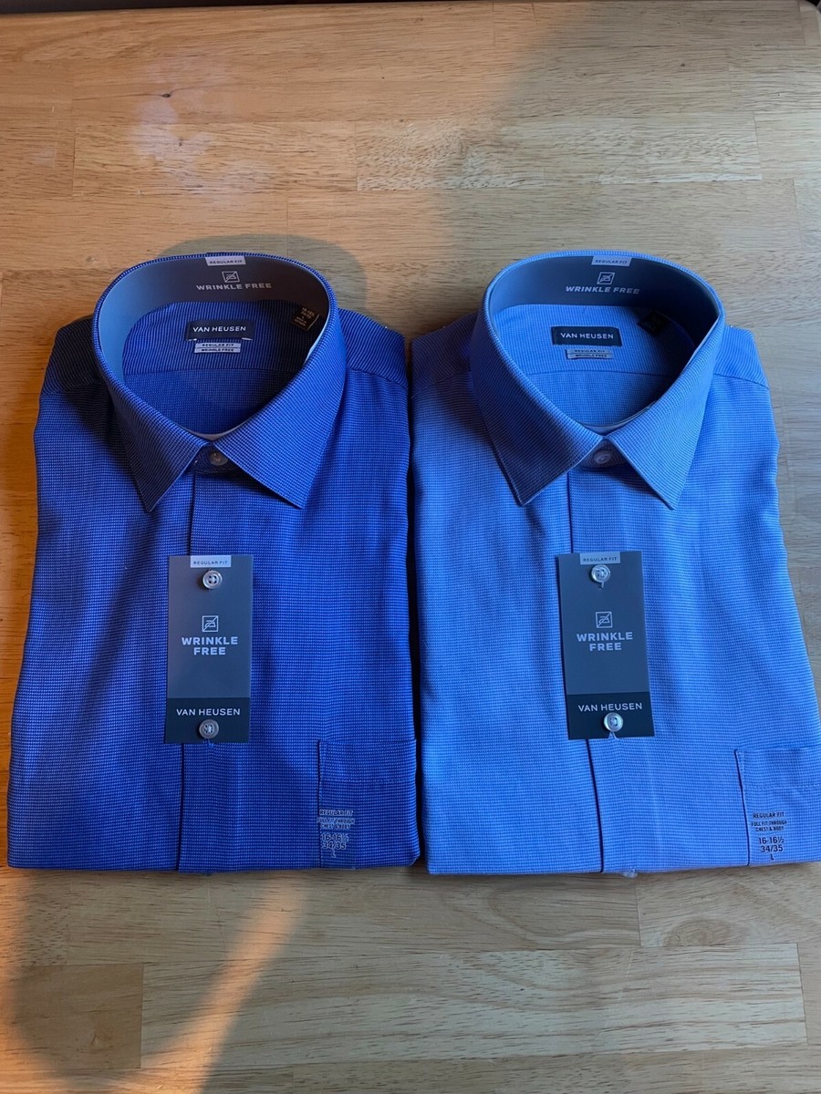 van huesen dress shirts Van Heusen Dress Shirt Mens Wrinkle Free Long Sleeve Fitted, Blue 34/35