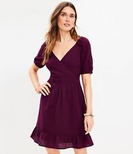 NEW LOFT Purple Crinkle Flounce Puff Sleeve Dress Size 8 Cotton
