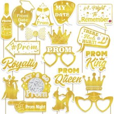 19 Pcs Prom Photo Booth Props Kit White Gold Selfie Photo Props for Graduatio...