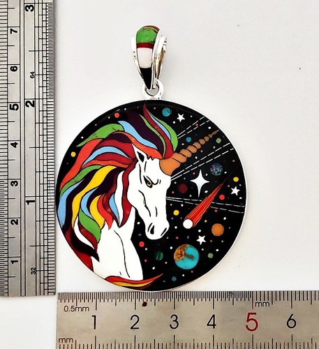 KOMPLIZIERTES HIMMLISCHES TÜRKIS-INLAY .925 SILBER EINHORN MEDAILLON ANHÄNGER - Bild 4 von 4
