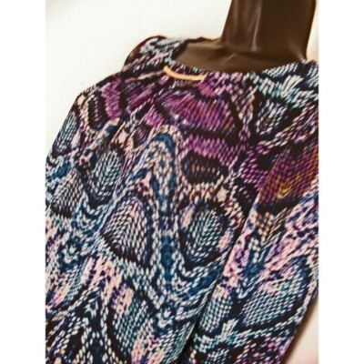 Worthington Blouse, Blue/Purple Abstract Button down, with necklace, Size P/L