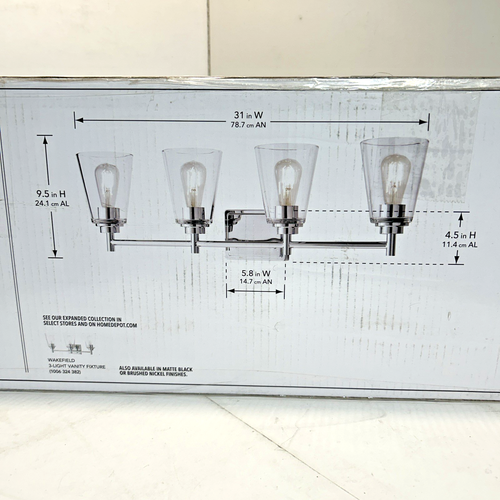 Hampton Bay 4-Light 31” Chrome Bath Bar Vanity Light With Clear Glass Shades - Picture 11 of 11