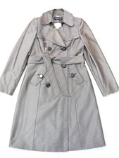 Planet New Trench Coat Black/beige Dogtooth Check Belted Pockets Collar Uk 6