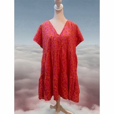 Universal Thread Dress Womens XL Pink Floral V-Neck Tiered Midi Short