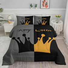 Crown King  Queen Comforter Set - Romantic Couple Bedding Set