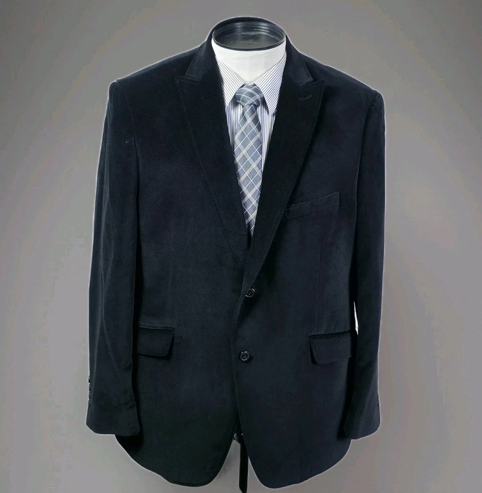 Adolfo 男式黑色天鹅绒西装外套运动外套 100% 棉现代定制 Y2K 有衬里 — 第 2/4 张图片