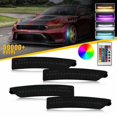 4x RGB LED Side Marker Lights Smoked Fit Ford Mustang S650 Gen7 2024 2025 2026