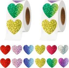 1000Pcs Heart Stickers, Heart Stickers for Kids, Foil Glitter 1 Inch Self Adhesi