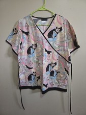 Cherokee Women's Size Large Tunic Style Scrub Top, Multicolored Butterfly Print