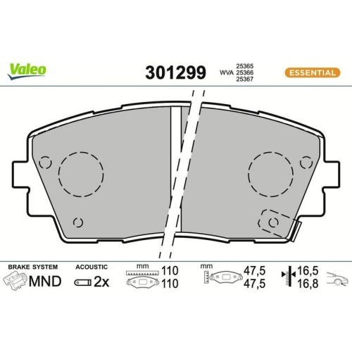 1X Bremsbelagsatz, Scheibenbremse Valeo 301299 Passend FüR KIA-image