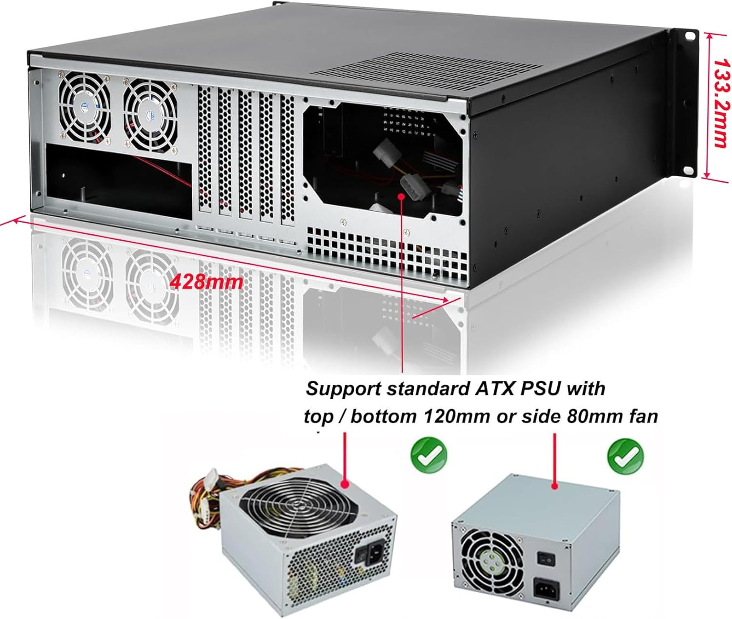 RackChoice 3U Rackmount Server Chassis ATX/Micro ATX/Mini-ITX (8x3.5 or 6x3.5+2x