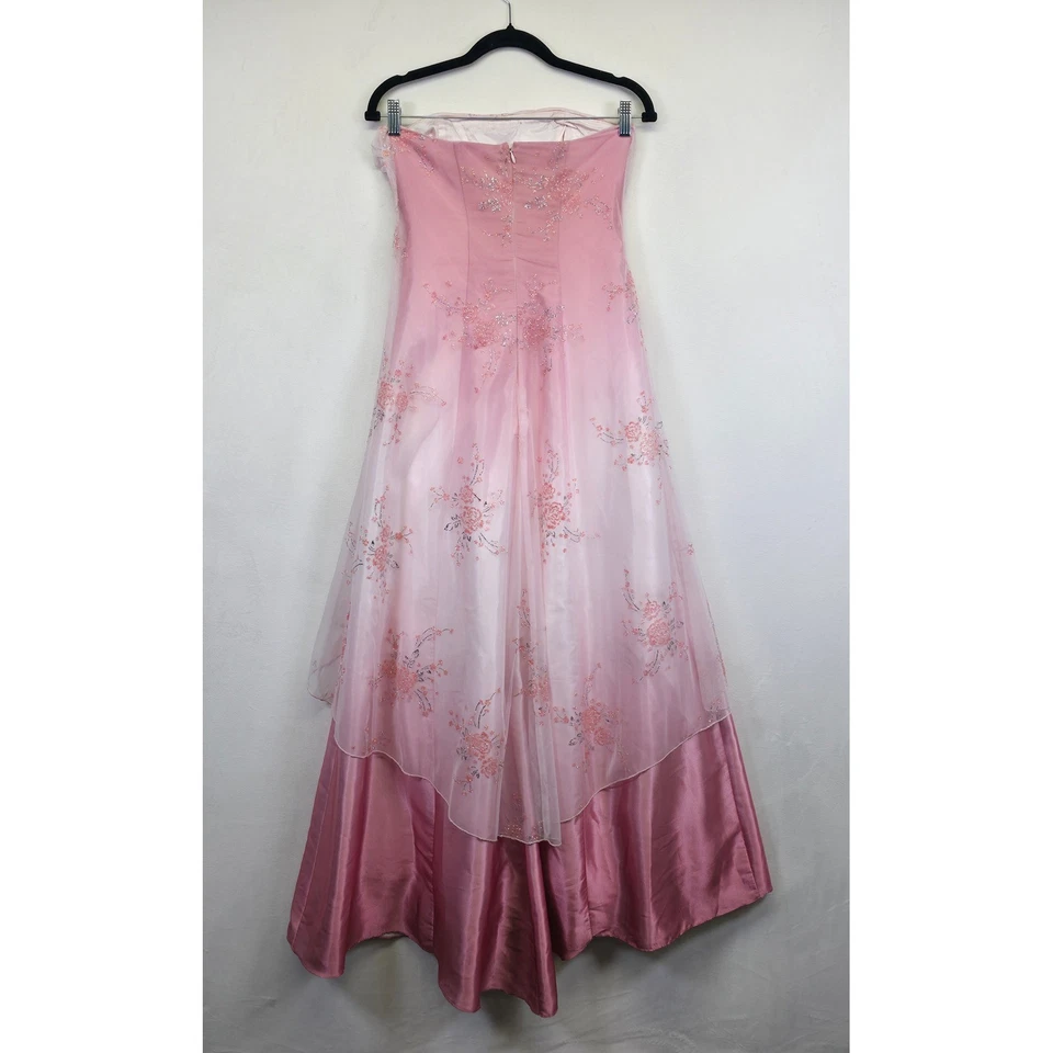 Vestido para mujer Jump Apparel 5/6 rosa sin tirantes floral ombre vestido formal graduación tul Foto 3 de 4