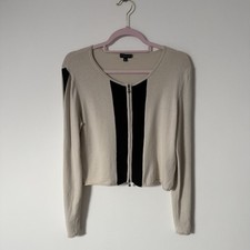 Bitte Kai Rand Cream & Black Cropped Zip Up Cardigan Women’s Size M