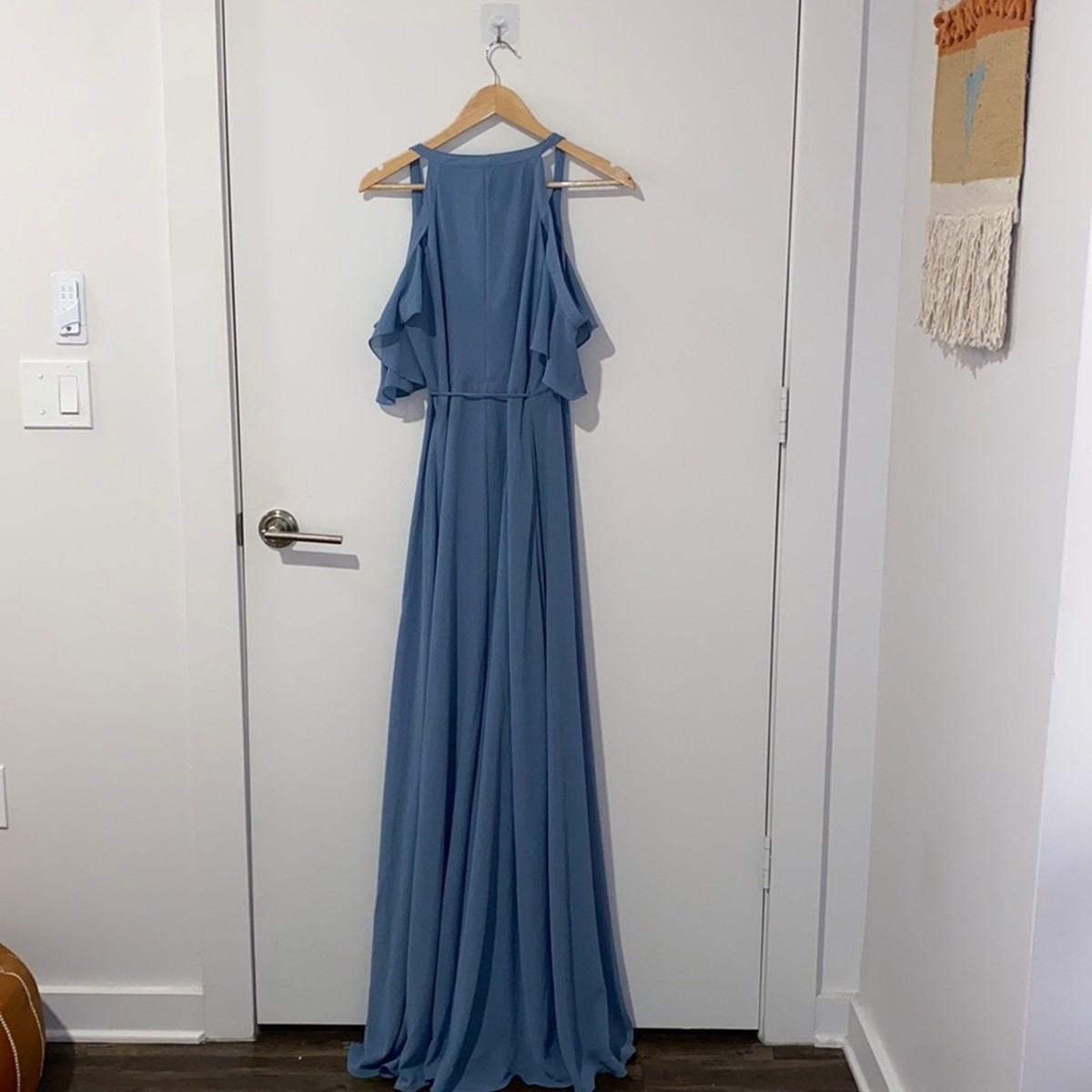 Lulu's Easy Listening Slate Blue Cold Shoulder Wrap Maxi Dress View 3