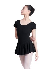 Ballet Leotards with Skirt, Adult Women Dance Skirt Cotton Short Sleeve Dance...