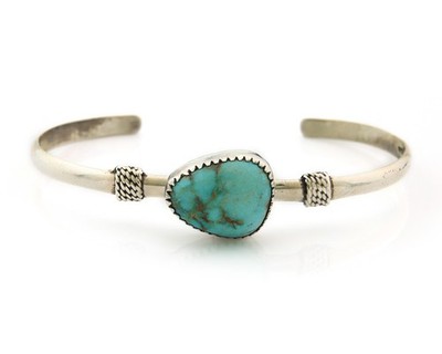 Navajo Cuff Bracelet Sterling Silver Turquoise Vintage Handmade Native Artist