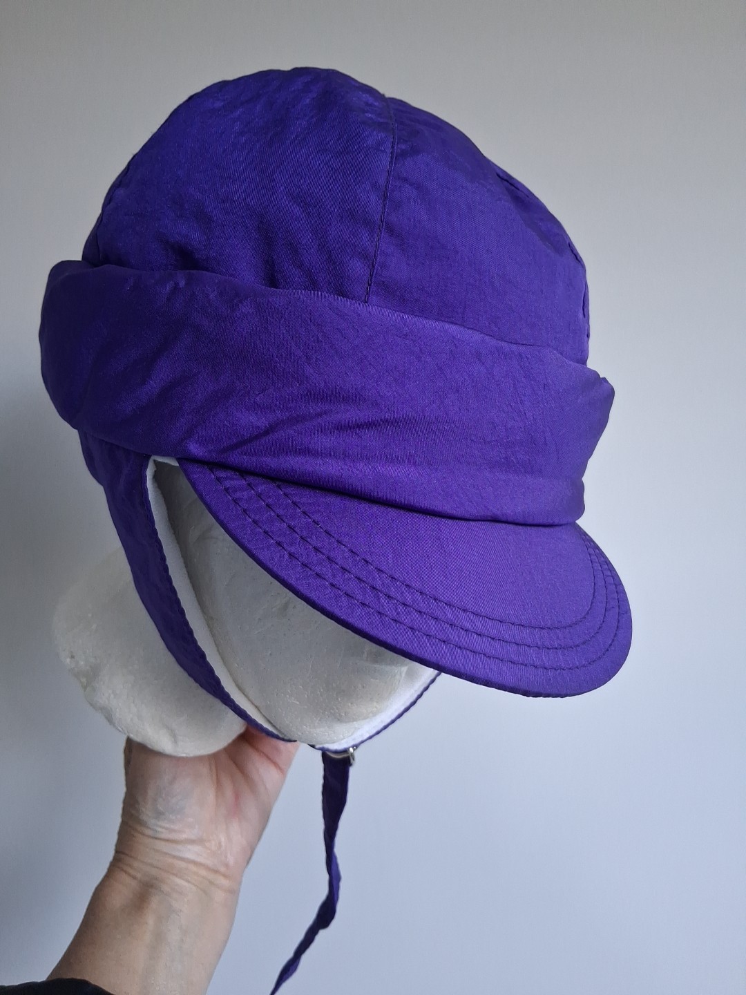 Fera Skiwear O/S PurpleViolet Winter Hat Ear Flaps Nylon Cotton Fleece Lined 25"