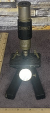 Vintage Carl Zeiss Jena Black Microscope Cast Iron Base Cast Aluminum Arm