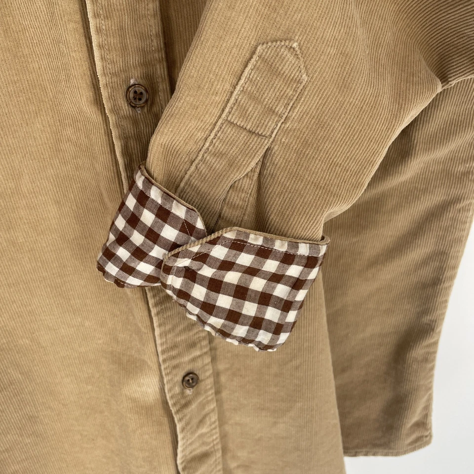 Vintage 70s Sears Corduroy Shirt Mens Large Tall Tan Button Up Western Pockets - Image 4 of 4