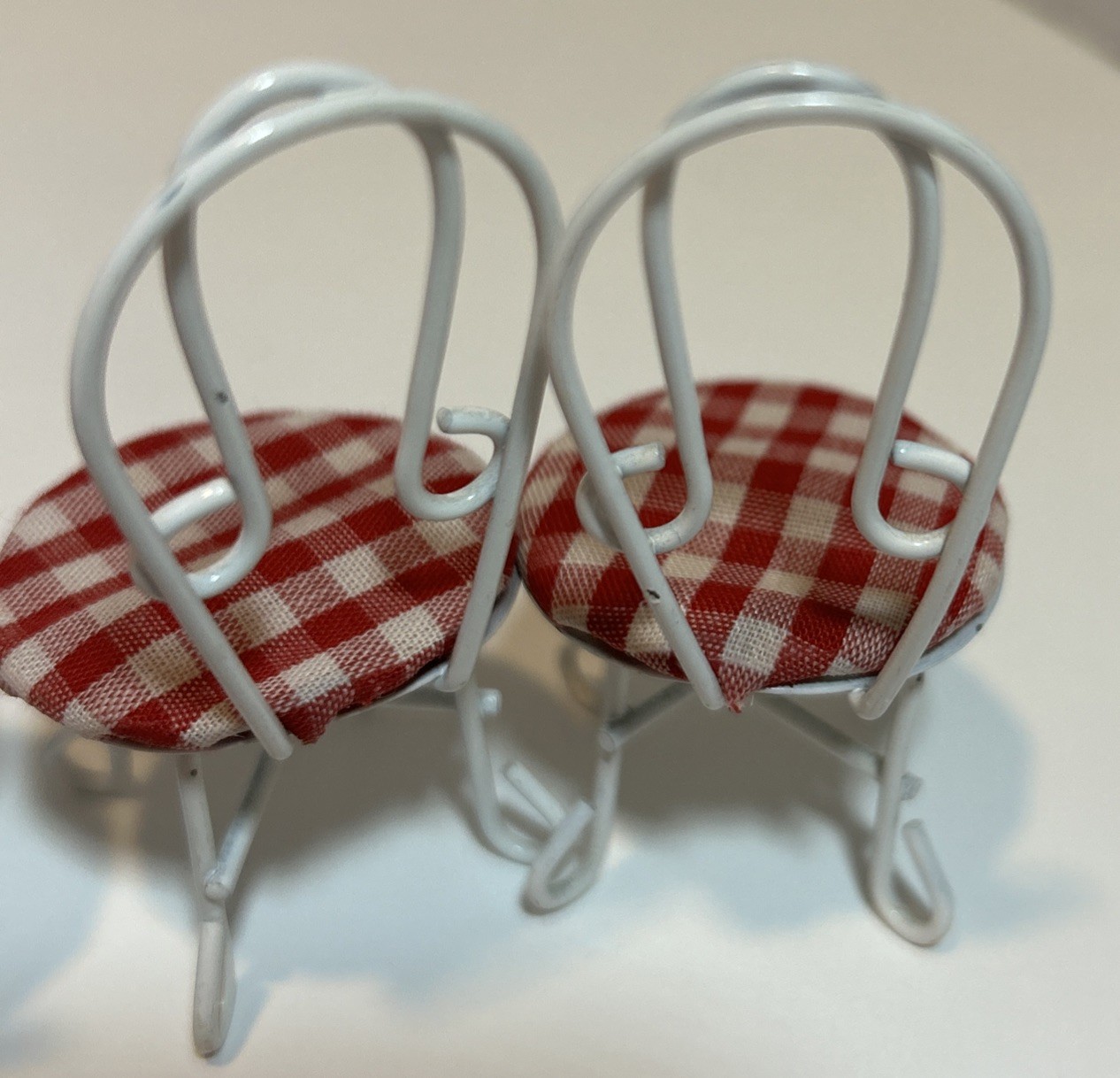 Dollhouse Patio Set Striped Swing Canopy Chair White Metal Mid Century & Table