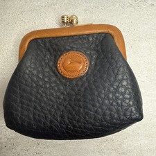 Vintage Dooney Bourke Coin Purse Kiss Close Brown Trim Duck Logo Small 4
