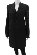 Balenciaga Women Black Overcoat Polyester Blend Button Size 40