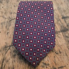 Burberrys of London Mens Silk Tie Burgundy Grey Geometric Floral Medallion USA