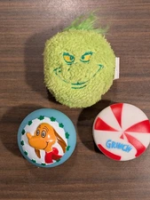 Fetch For Pets 3 Grinch Toy Lot - 2 rubber squeaking & 1 plush squeaking toys