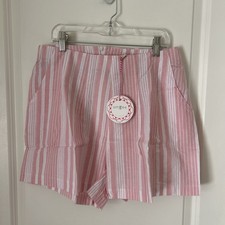Umgee Size M Pink And White Striped High Waisted Shorts Pockets Summer Beach NWT