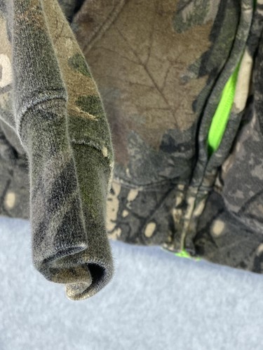 FOX Camo Hoodie Sweatshirt Mens Large Green Lined Full Zip Drawstring Logo Neon - Picture 3 of 11