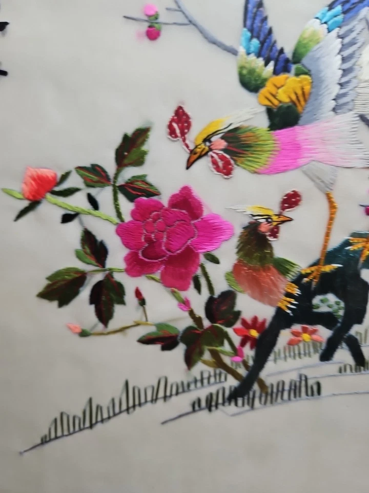 2 Vintage Chinese Silk Embroidery"Phoenix Birds" Matted,&Framed, Each 9" x 12" - Image 4 of 4