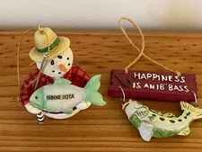 Fisherman Fish Christmas Ornaments Happiness Bass Minnesota - Set of 2