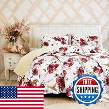 Tache Home Fashion Tache Red Floral Vintage White Quilt - Rose Garden Golden