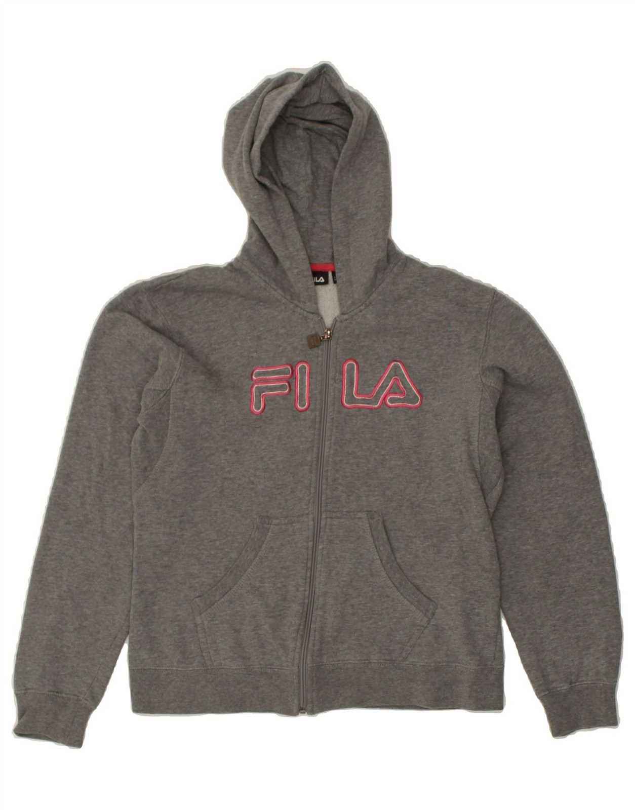 FILA Felpa donna grafica con cappuccio e zip UK 12 grigio medio cotone AC05