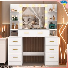 Vanity Desk Set with LED Light Mirror 43.5" Makeup Vanity Table with 7 Drawers